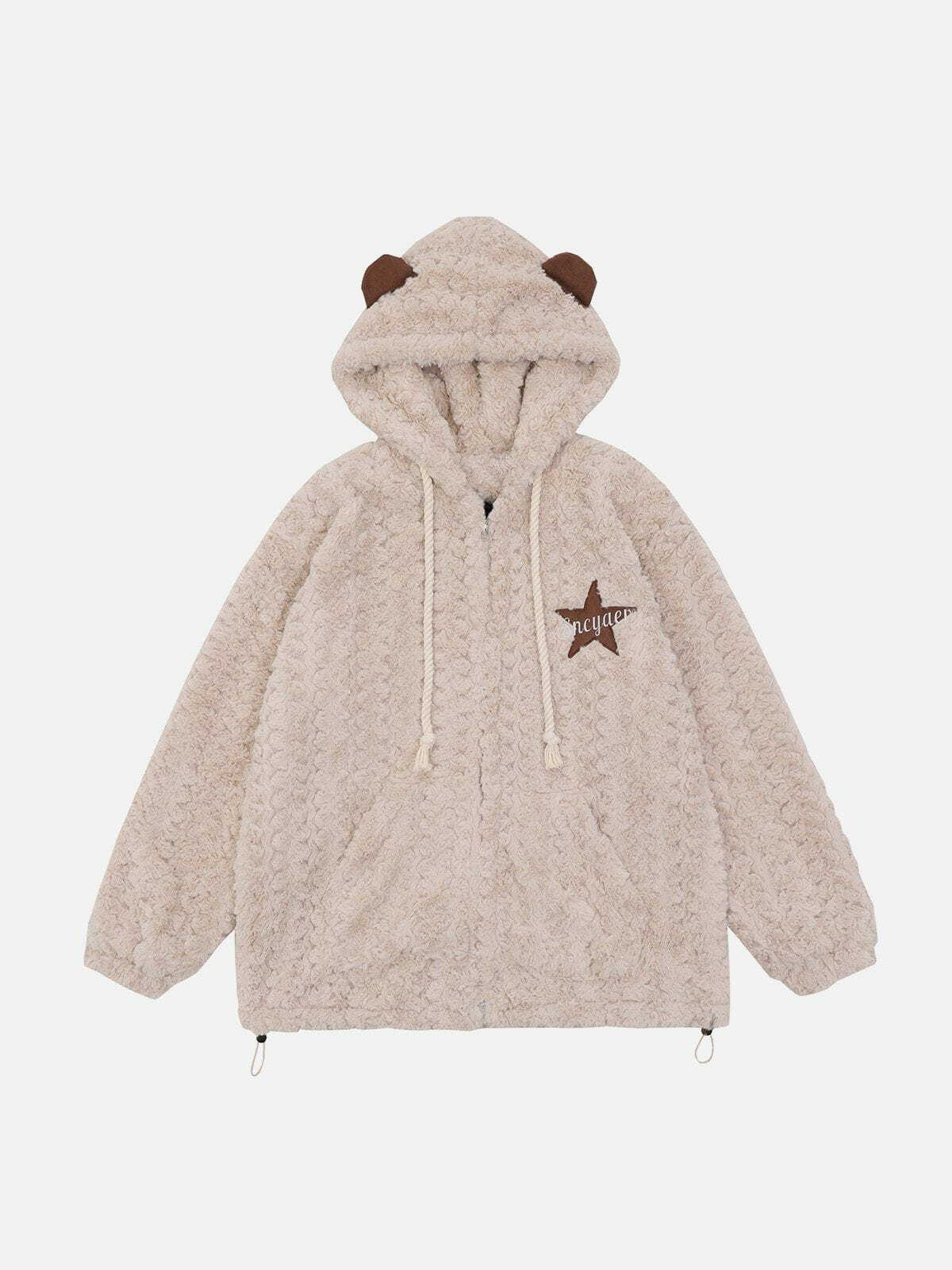 Y2K Grunge Bear Ear Zip-Up Hoodie - Retro 90s Summer Outfit for Y2K Party Vibes