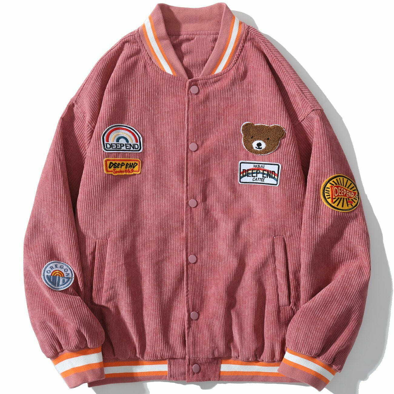 Y2K Grunge Bear Embroidery Corduroy Jacket - Retro 90s Summer Outfit Essential