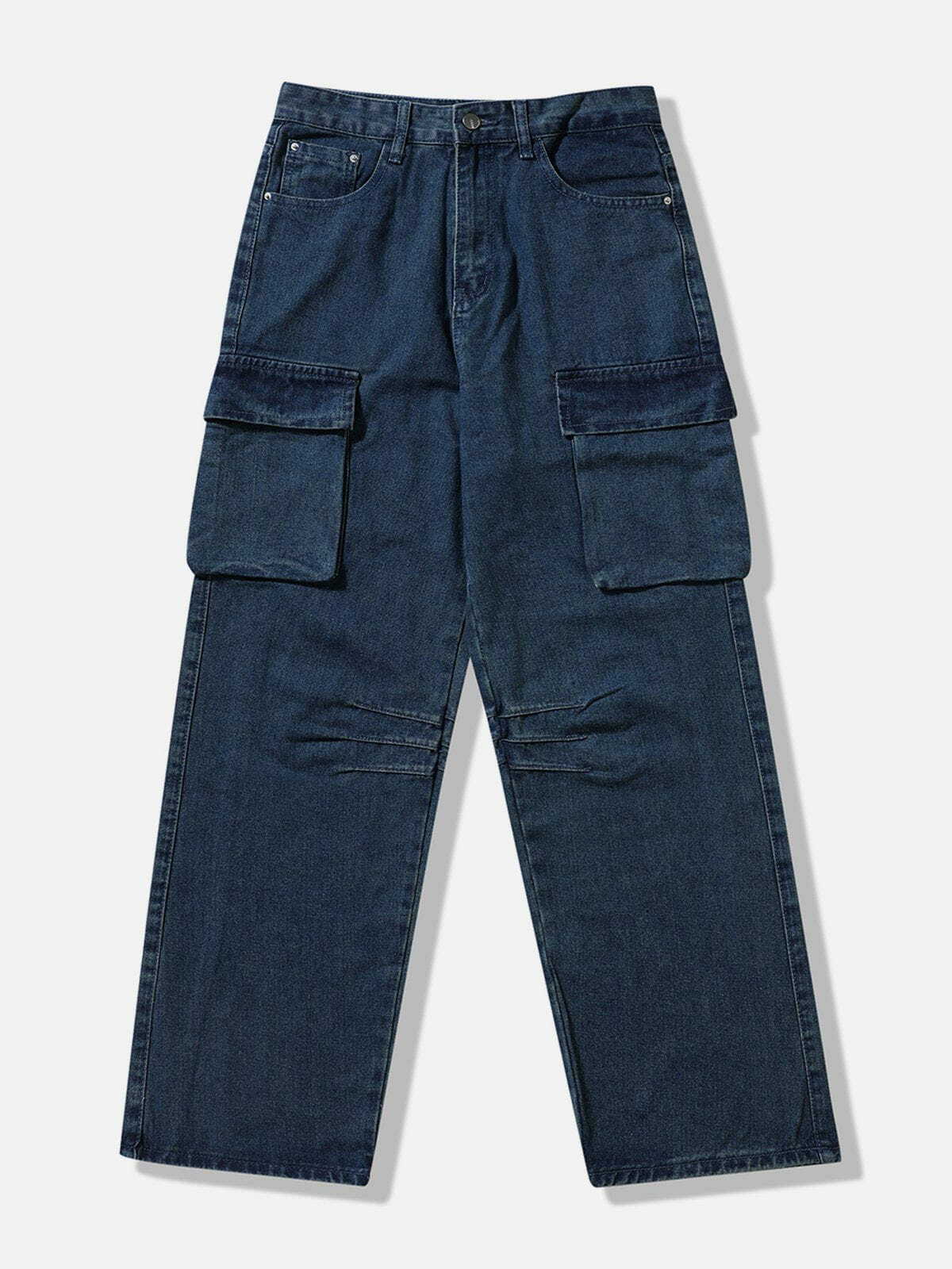 Y2K Grunge Big Pocket Ruched Jeans - Retro 90s Summer Outfit for Y2K Fashion Lovers