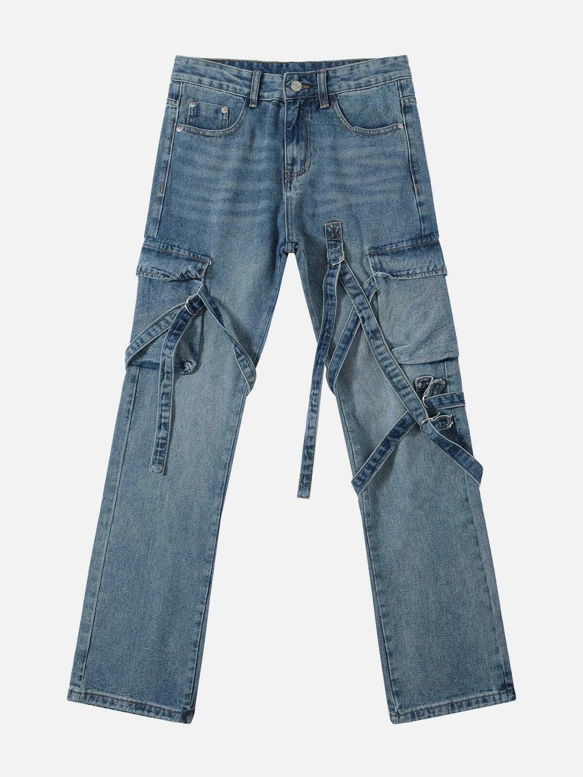 Y2K Grunge Big Pocket Tie Jeans - Retro 90s Summer Outfit for Y2K Party & Club Vibes