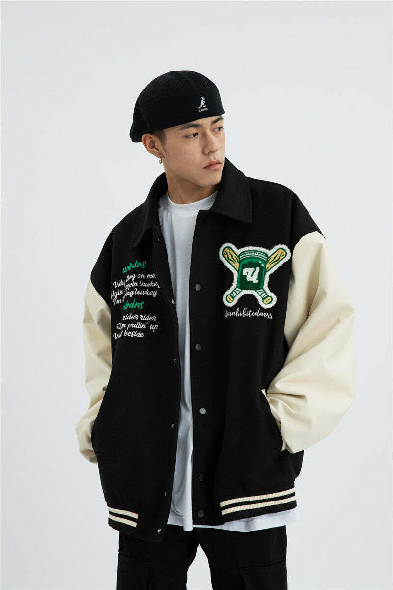 Y2K Grunge Black Baseball Jacket - Retro 90s Fashion for Summer Parties & Outfits