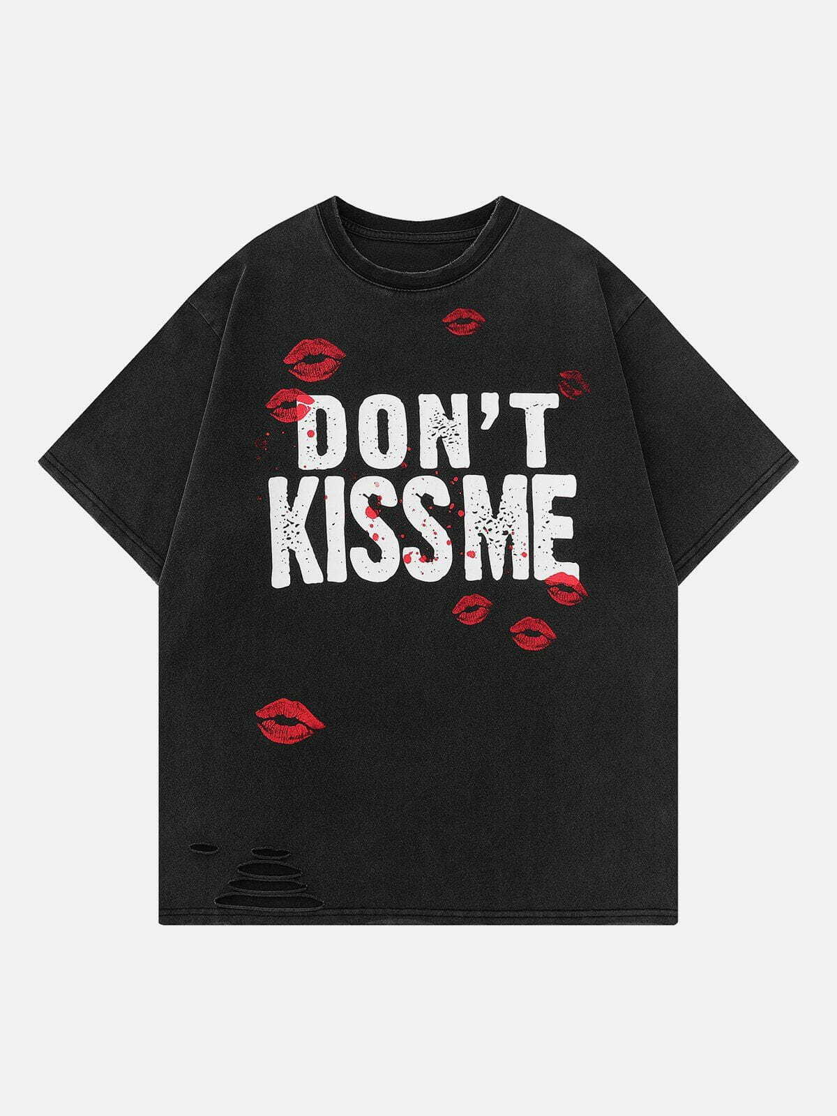 Y2K Grunge Blow Kisses Distressed Tee - Retro 90s Summer Outfit for Party & Club