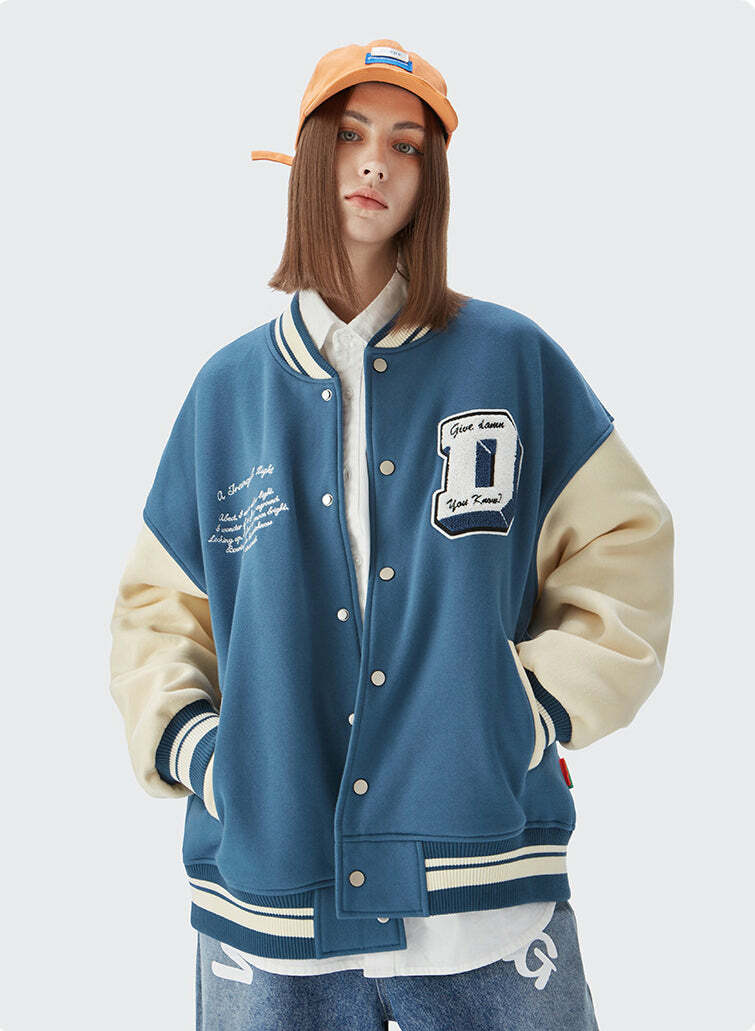 Y2K Grunge Blue DHORM Baseball Jacket - Retro 90s Summer Outfit for Y2K Vibes