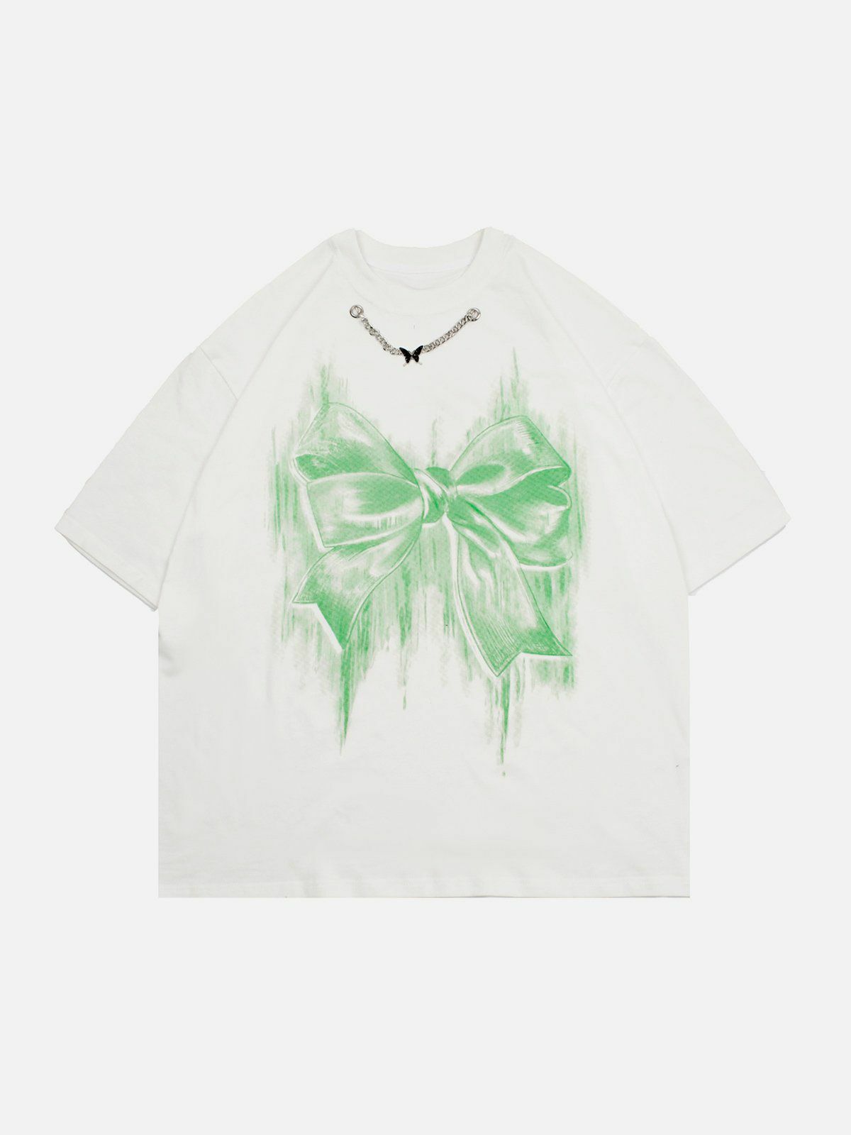 Y2K Grunge Bow Tie Paint Tee - Retro 90s Summer Outfit for Y2K Party & Club Vibes