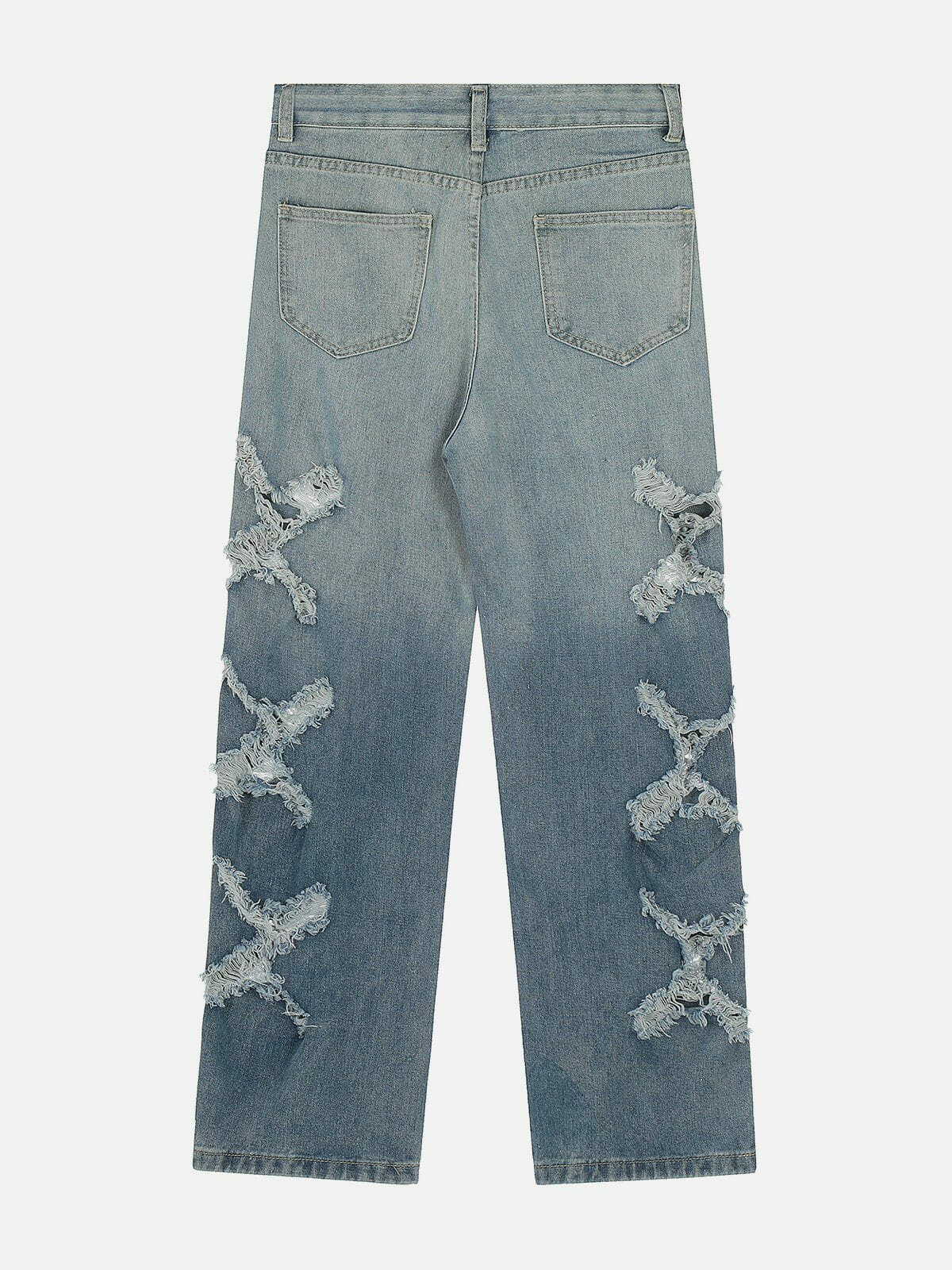 Y2K Grunge Broken Gradient Jeans - Retro 90s Summer Outfit for Y2K Party & Club Vibes