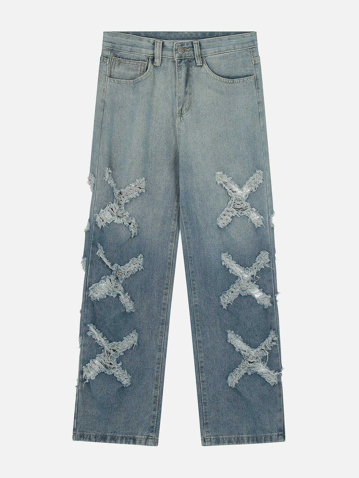 Y2K Grunge Broken Gradient Jeans - Retro 90s Summer Outfit for Y2K Party & Club Vibes