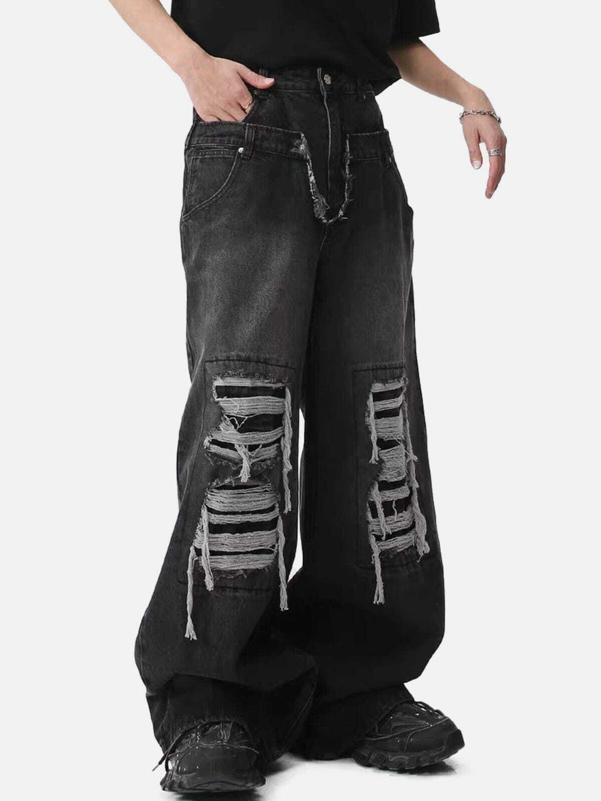 Y2K Grunge Broken Holes Jeans - Retro 90s Summer Outfit for Y2K Party & Club Vibes