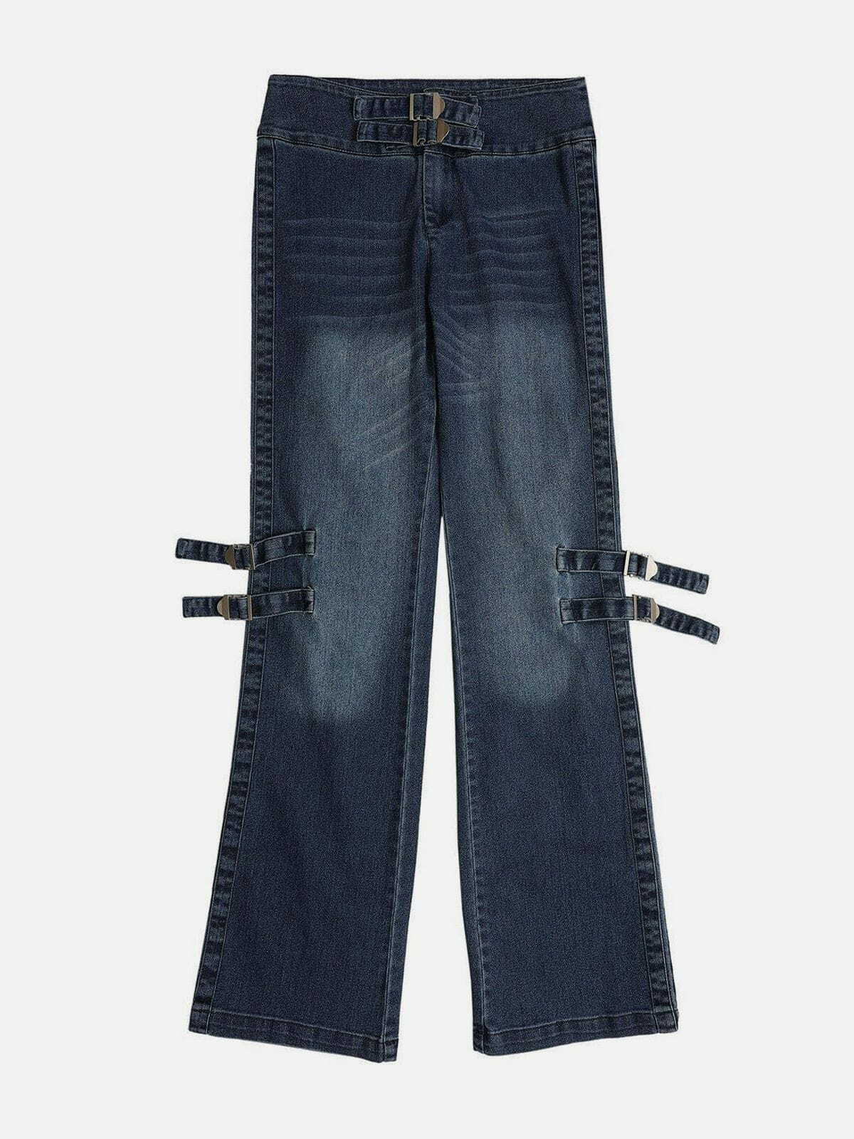 Y2K Grunge Buckle Embellished Jeans - Retro 90s Fashion for Summer Parties & Outfits