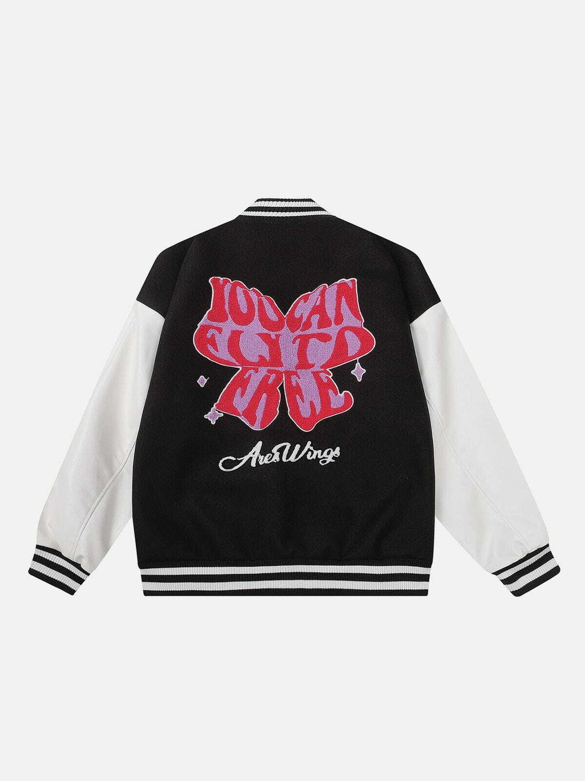 Y2K Grunge Butterfly Letter Flocked Jacket - Retro 90s Summer Outfit for Y2K Vibes