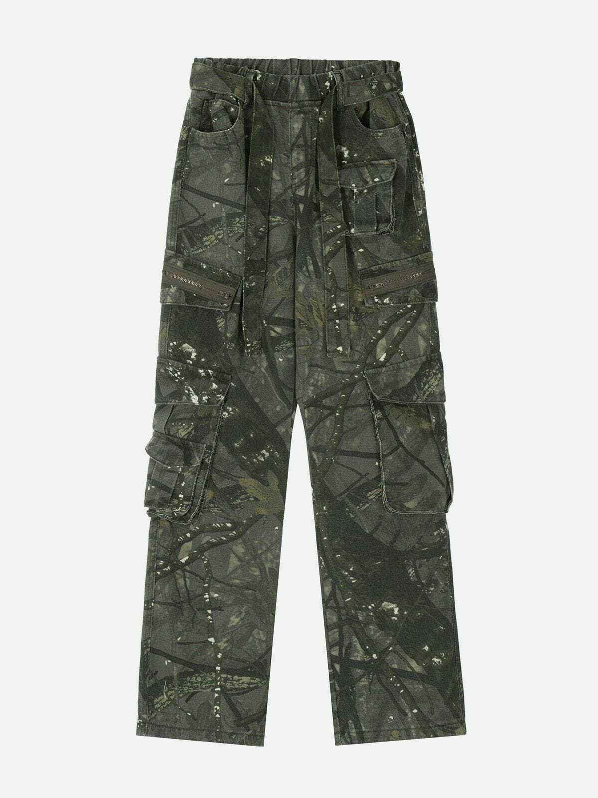 Y2K Grunge Camo Cargo Pants with Large Pockets - Retro 90s Summer Outfit Essential