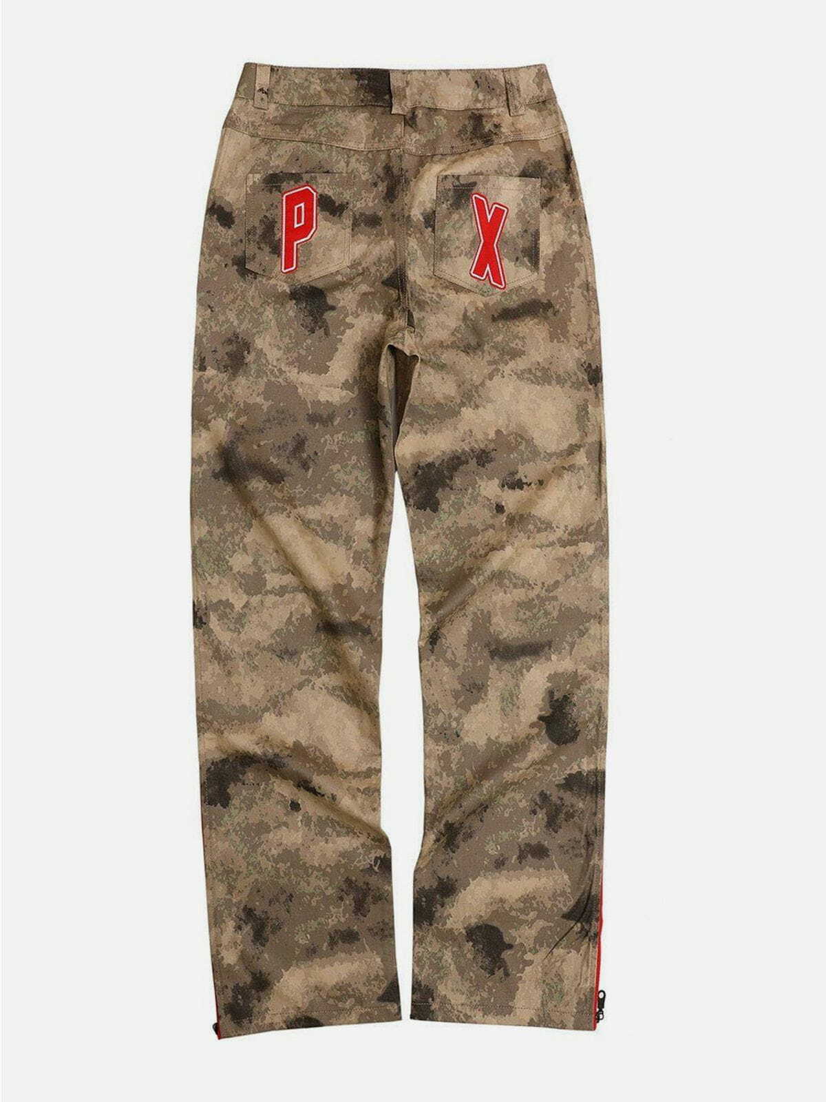 Y2K Grunge Camouflage Adjustable Zip Straight Pants for Retro 90s Summer Outfits