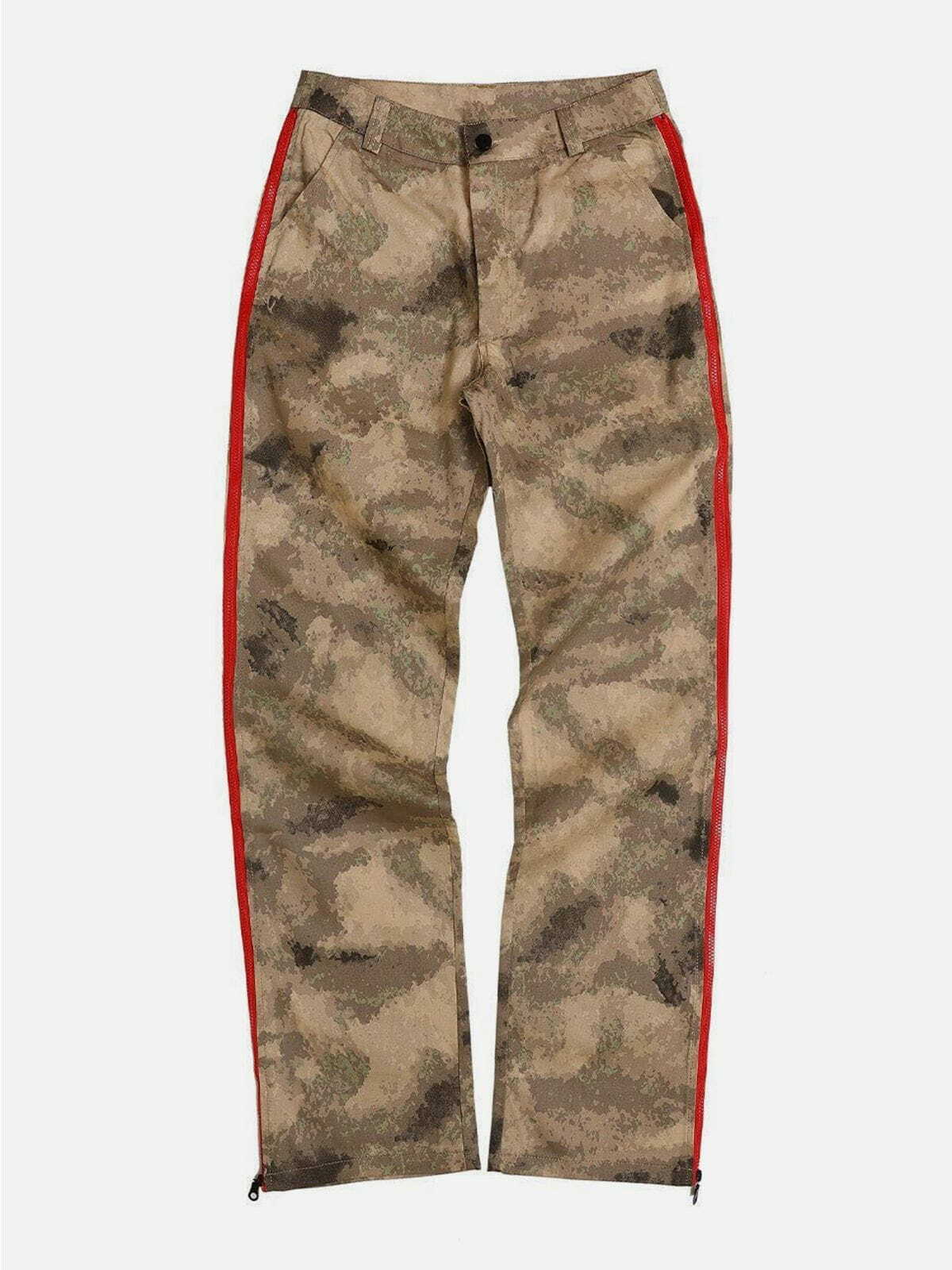 Y2K Grunge Camouflage Adjustable Zip Straight Pants for Retro 90s Summer Outfits