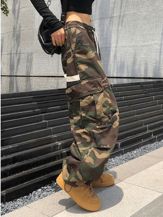 Y2K Grunge Camouflage Bind Feet Pants - Retro 90s Hip Hop Summer Outfit for Women