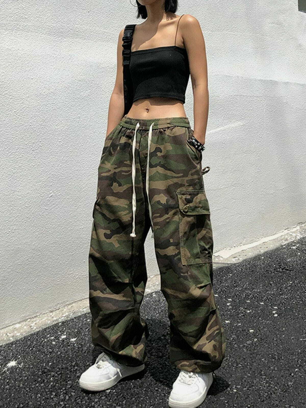 Y2K Grunge Camouflage Cargo Pants - Retro 90s Hip Hop Style for Summer Outfits