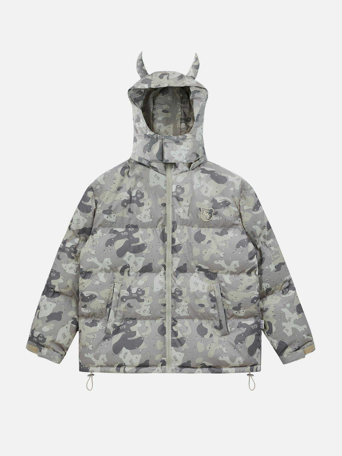 Y2K Grunge Camouflage Embroidered Letters Winter Coat - Retro 90s Fashion Essential