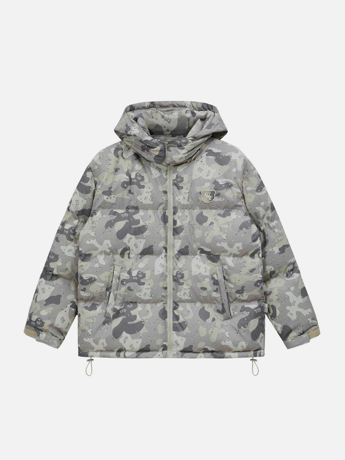 Y2K Grunge Camouflage Embroidered Letters Winter Coat - Retro 90s Fashion Essential