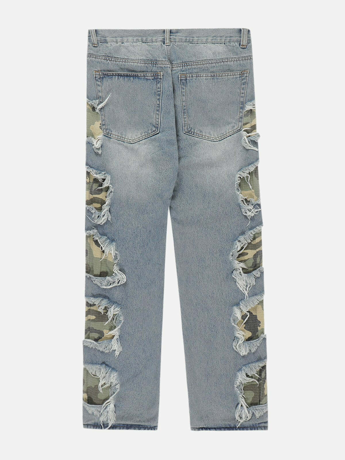 Y2K Grunge Camouflage Patchwork Jeans - Retro 90s Summer Outfit for Y2K Style Lovers