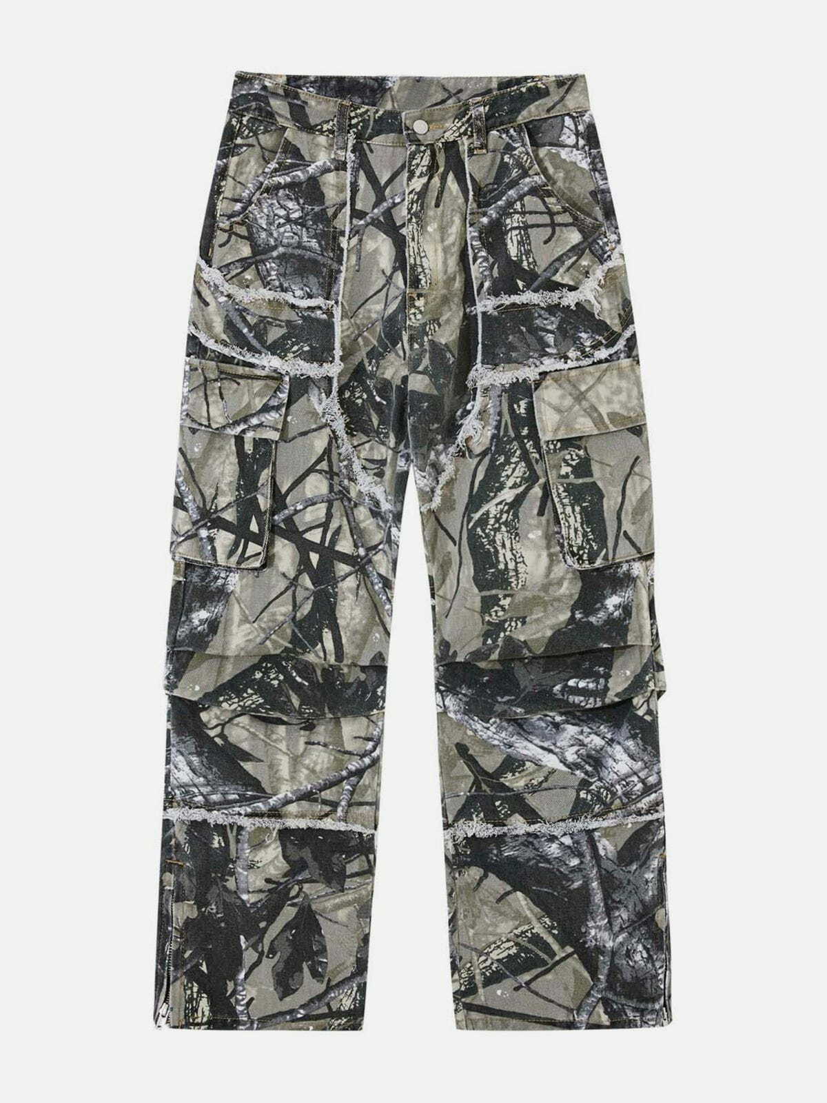 Y2K Grunge Camouflage Tree Branch Pants - Retro 90s Summer Outfit for Y2K Vibes