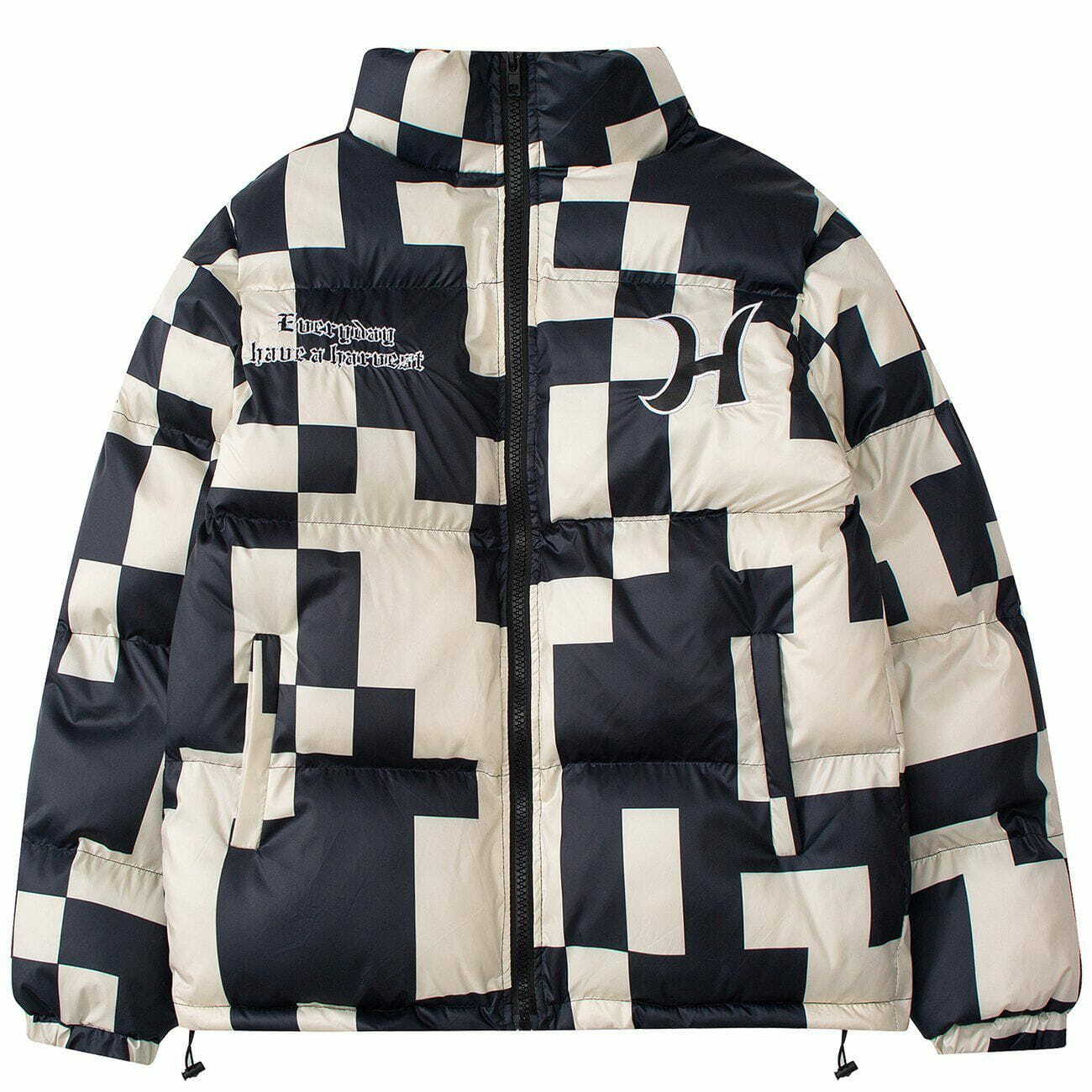 Y2K Grunge Camouflage Winter Coat with Embroidered Letters for Retro 90s Style