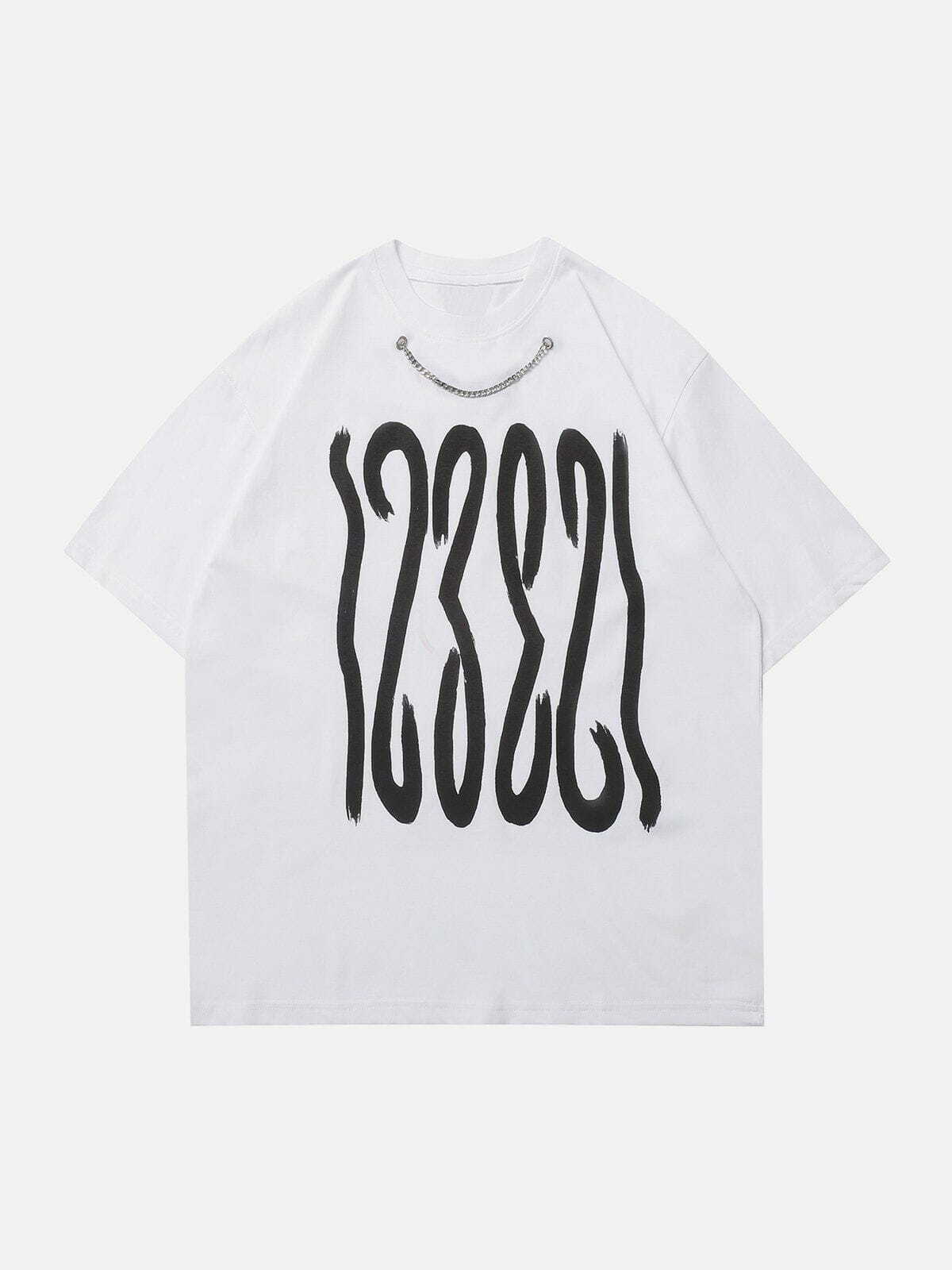 Y2K Grunge Chain Decoration Tee - Retro 90s Summer Outfit, Y2K Top for Party & Club