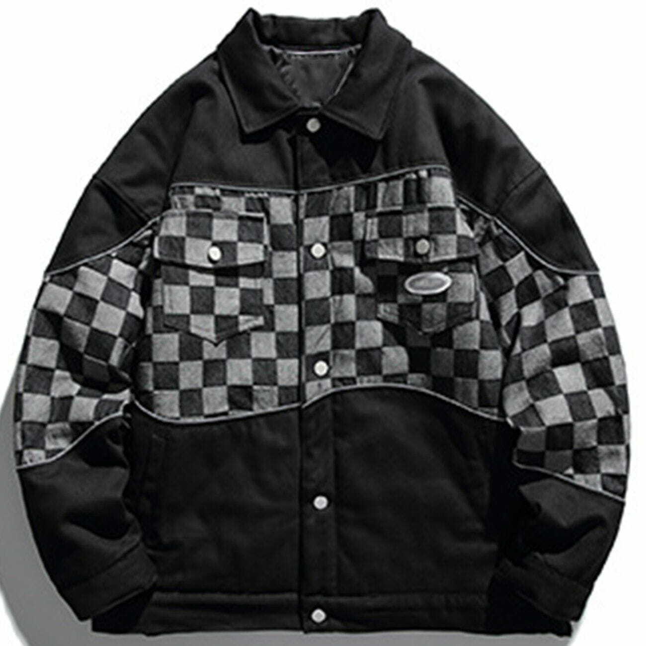 Y2K Grunge Checkerboard Denim Coat - Retro 90s Fashion for Summer & Party Outfits