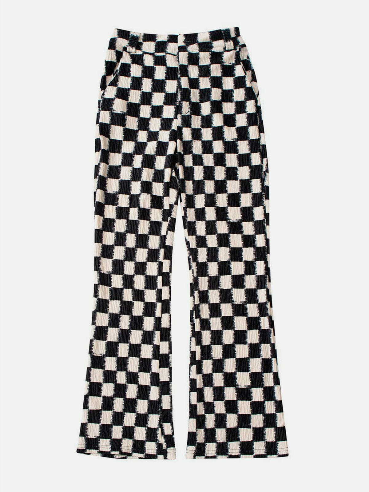 Y2K Grunge Checkerboard Elastic Horn Pants - Retro 90s Summer Outfit for Party & Club