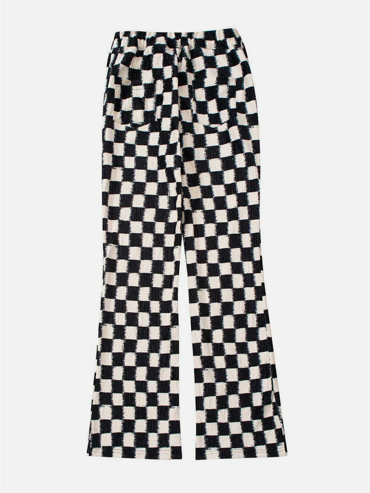 Y2K Grunge Checkerboard Elastic Horn Pants - Retro 90s Summer Outfit for Party & Club