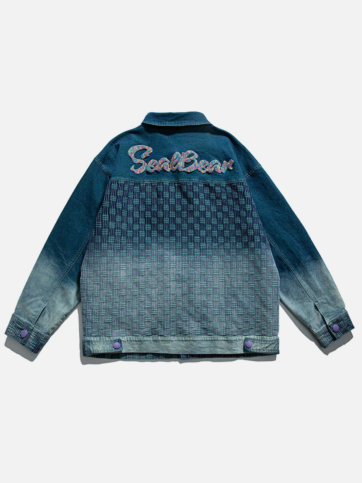 Y2K Grunge Checkerboard Gradient Denim Jacket - Retro 90s Summer Outfit Essential