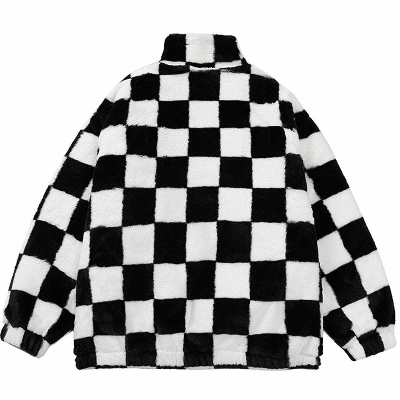 Y2K Grunge Checkerboard Winter Coat - Retro 90s Fashion for Y2K Summer & Party Outfits