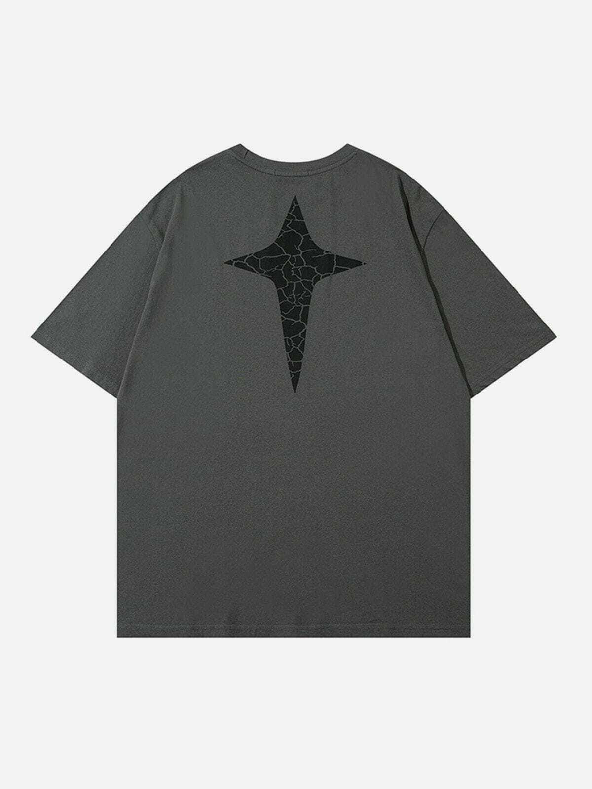 Y2K Grunge Cracked Print Star Vertigo Tee - Retro 90s Summer Outfit for Y2K Vibes