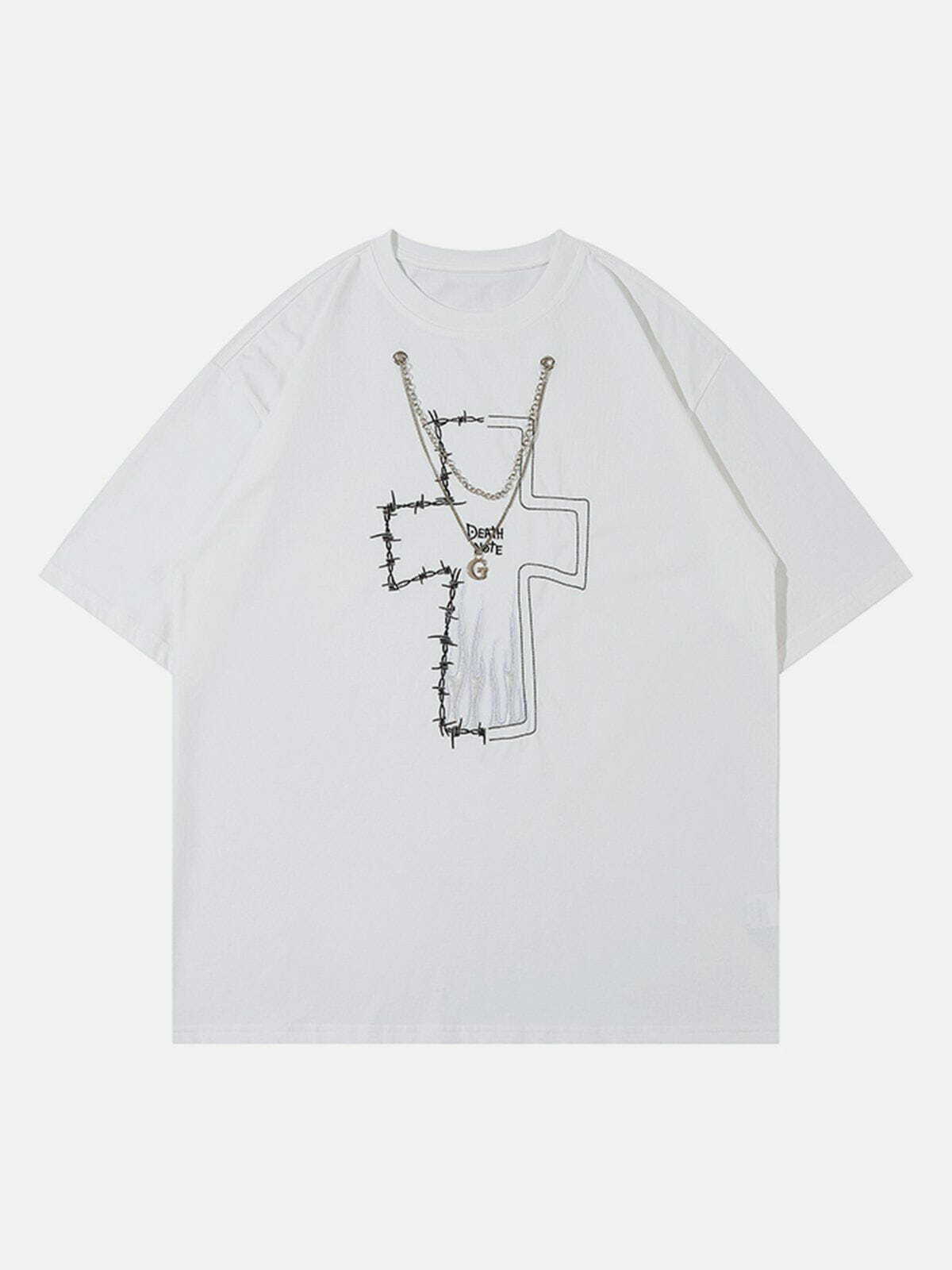 Y2K Grunge Crosses Print Tee - Retro 90s Summer Outfit for Y2K Party & Club Vibes