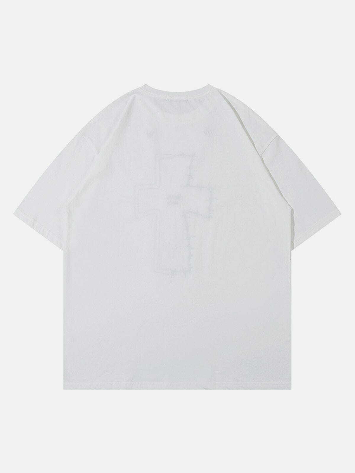 Y2K Grunge Crosses Print Tee - Retro 90s Summer Outfit for Y2K Party & Club Vibes