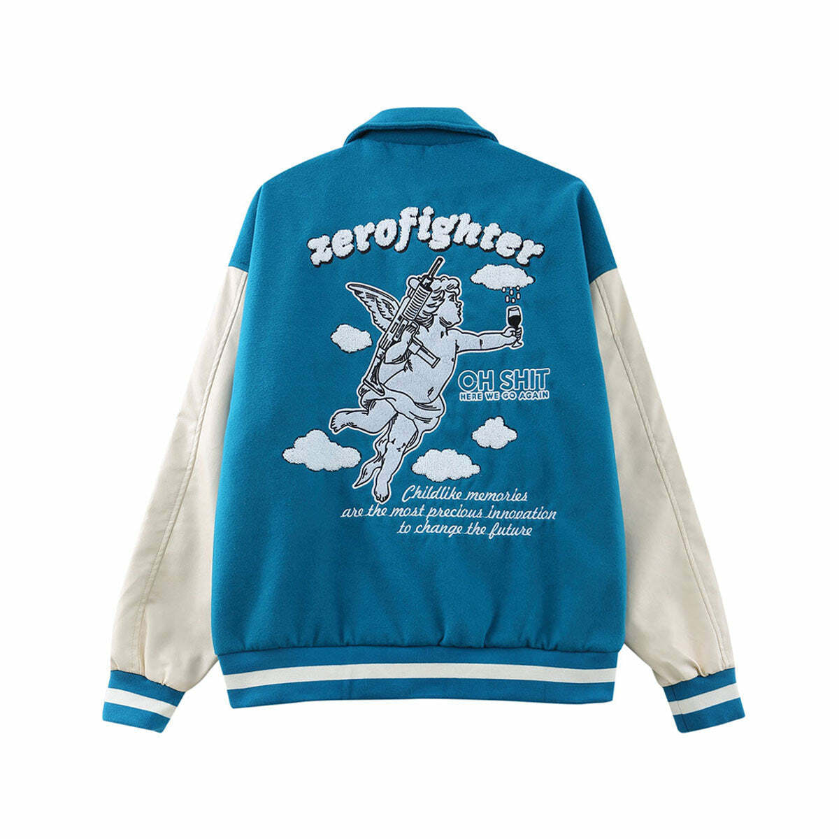 Y2K Grunge Cupid Angel Varsity Jacket - Retro 90s Summer Outfit for Y2K Party Vibes