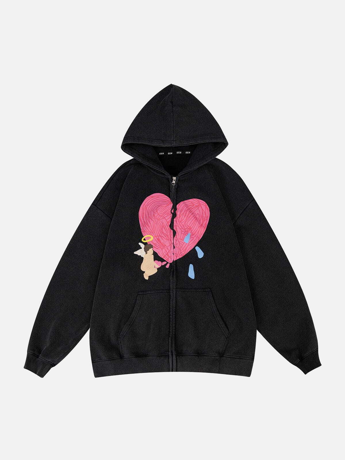 Y2K Grunge 'Cupid Pls Fix Me' Zip Up Hoodie - Retro 90s Summer Outfit Essential