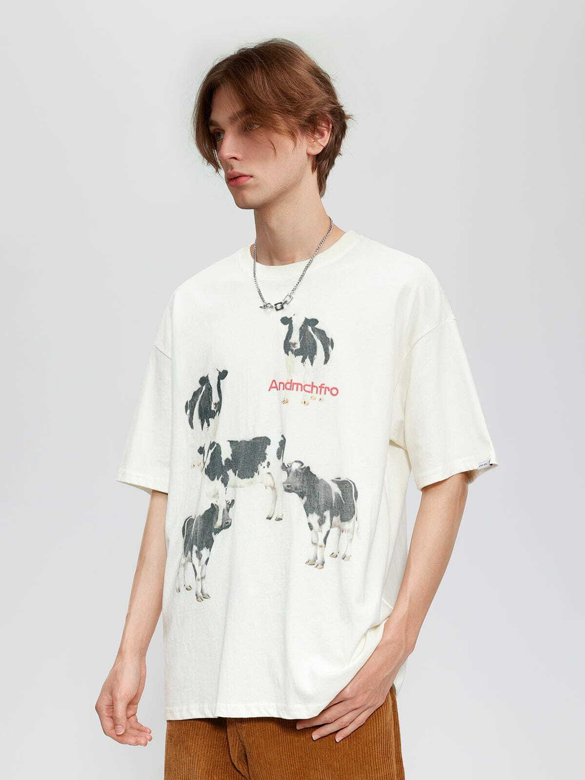 Y2K Grunge Dairy Cow Print Cotton Tee - Retro 90s Summer Outfit for Y2K Fashion Lovers