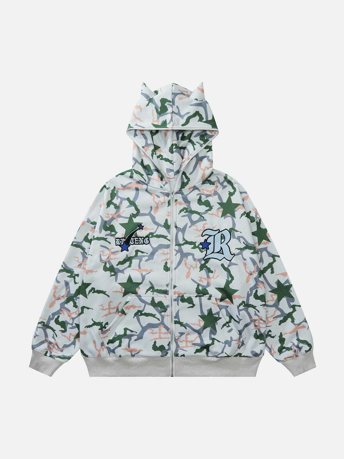 Y2K Grunge Demon Camo Print Hoodie - Retro 90s Summer Outfit for Y2K Vibes