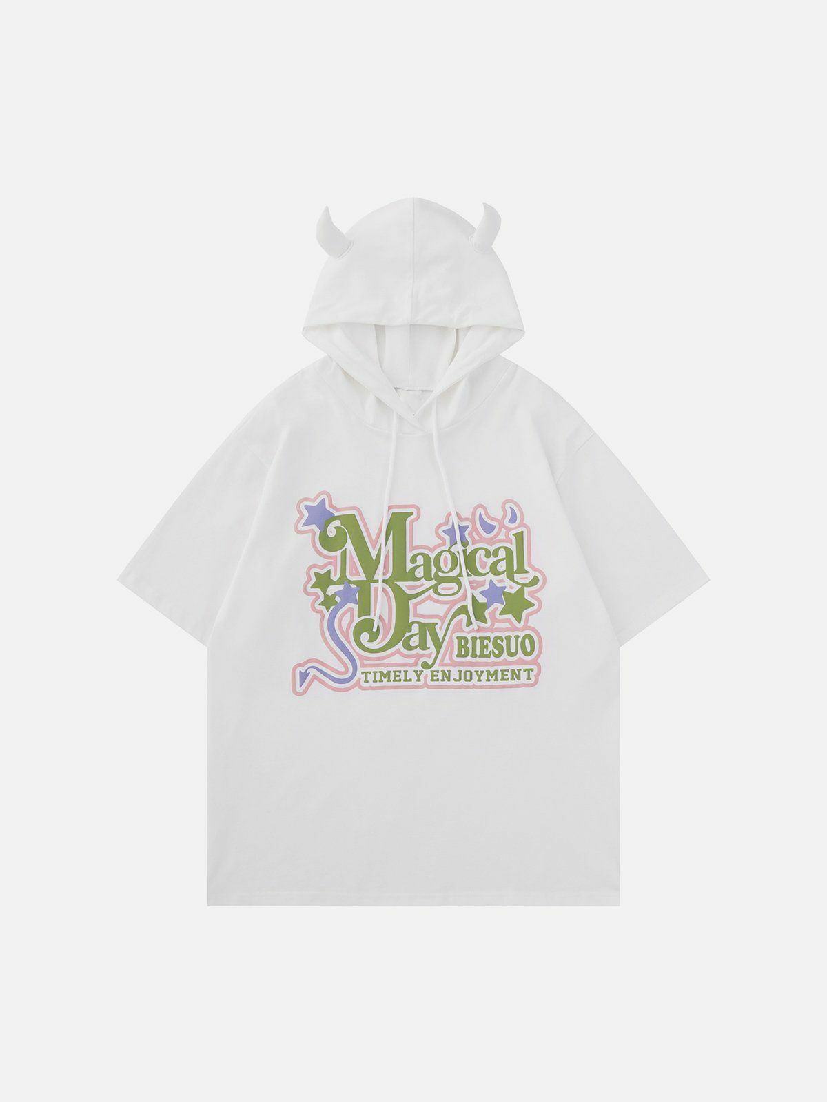 Y2K Grunge Demon Horn Hooded Tee - Retro 90s Summer Outfit for Y2K Party Vibes