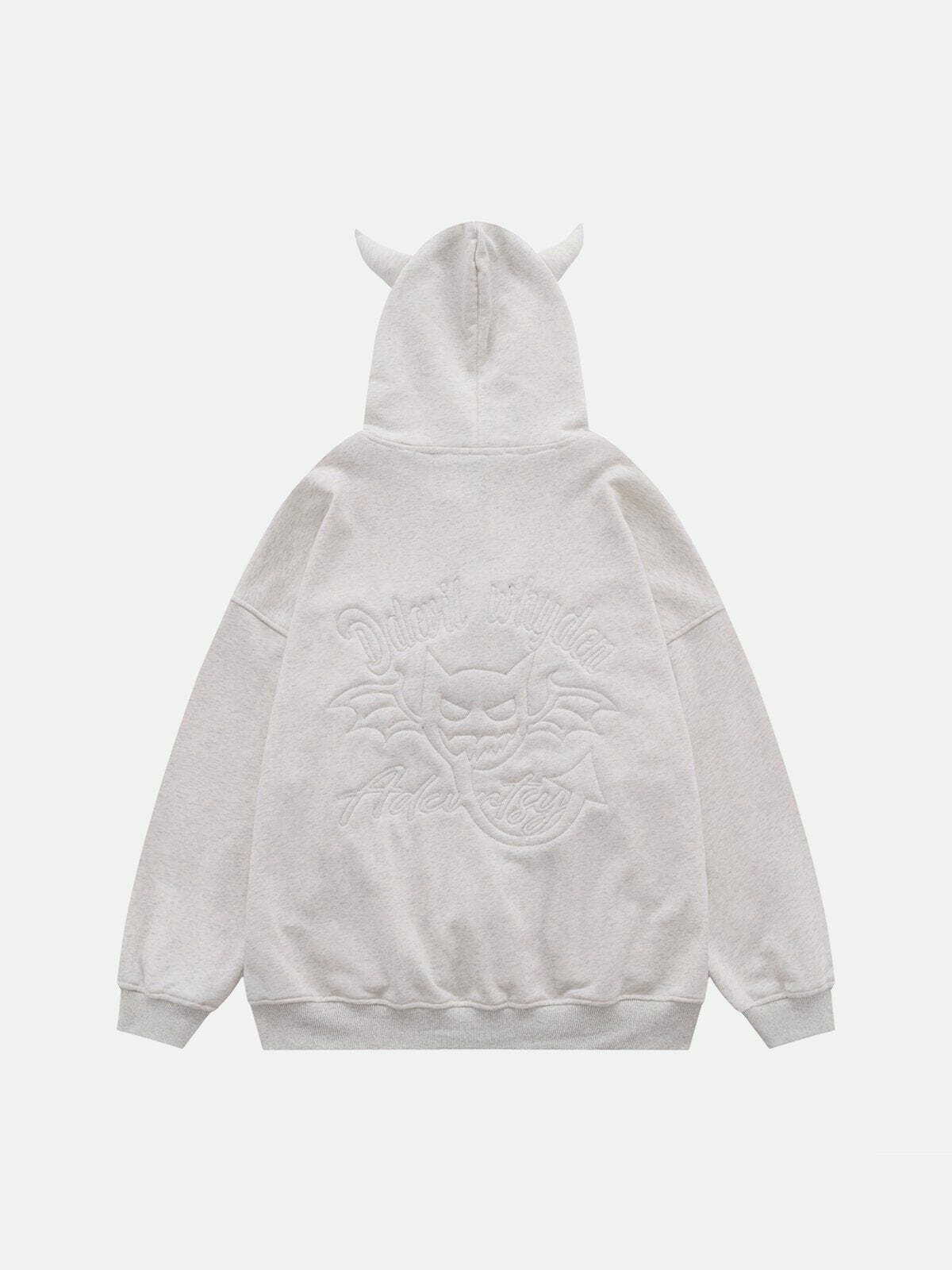 Y2K Grunge Demon Horn Hoodie - Retro 90s Fashion for Summer Parties & Outfits