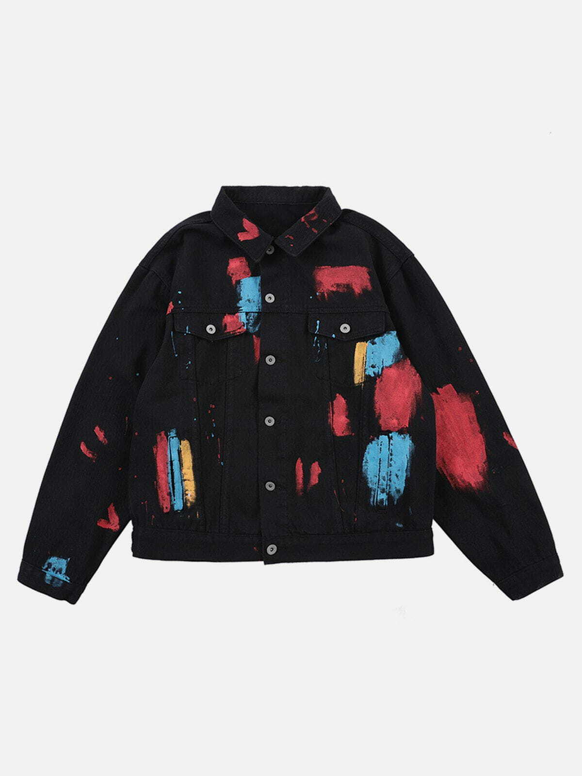 Y2K Grunge Denim Jacket - Retro 90s Graffiti Style for Summer Outfits & Party Looks