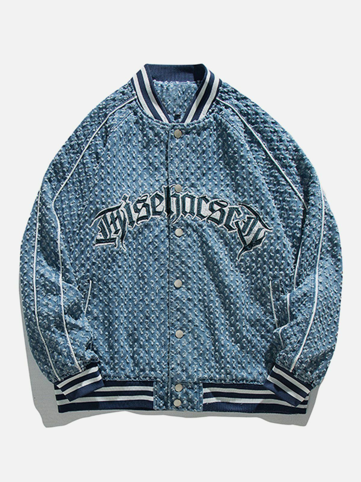 Y2K Grunge Denim Jacket with Embroidered Letters - Retro 90s Summer Outfit Essential