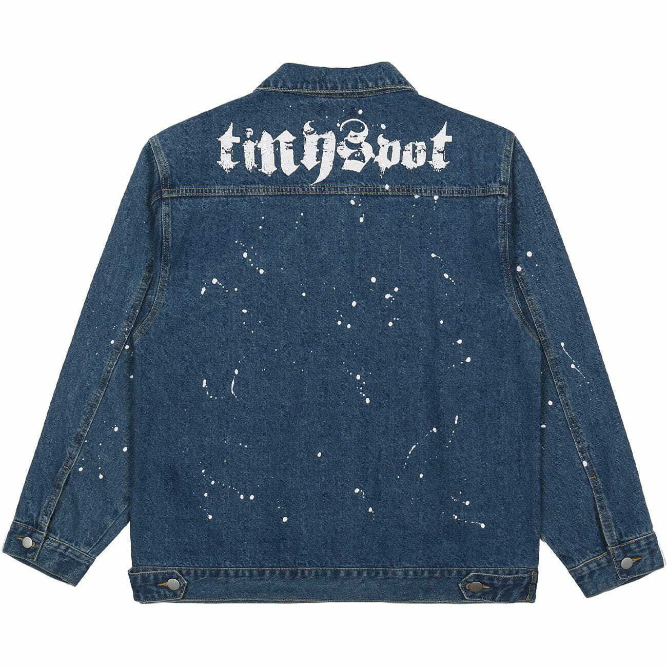 Y2K Grunge Denim Jacket with Splash Ink Broken Letters - Retro 90s Summer Outfit Essential