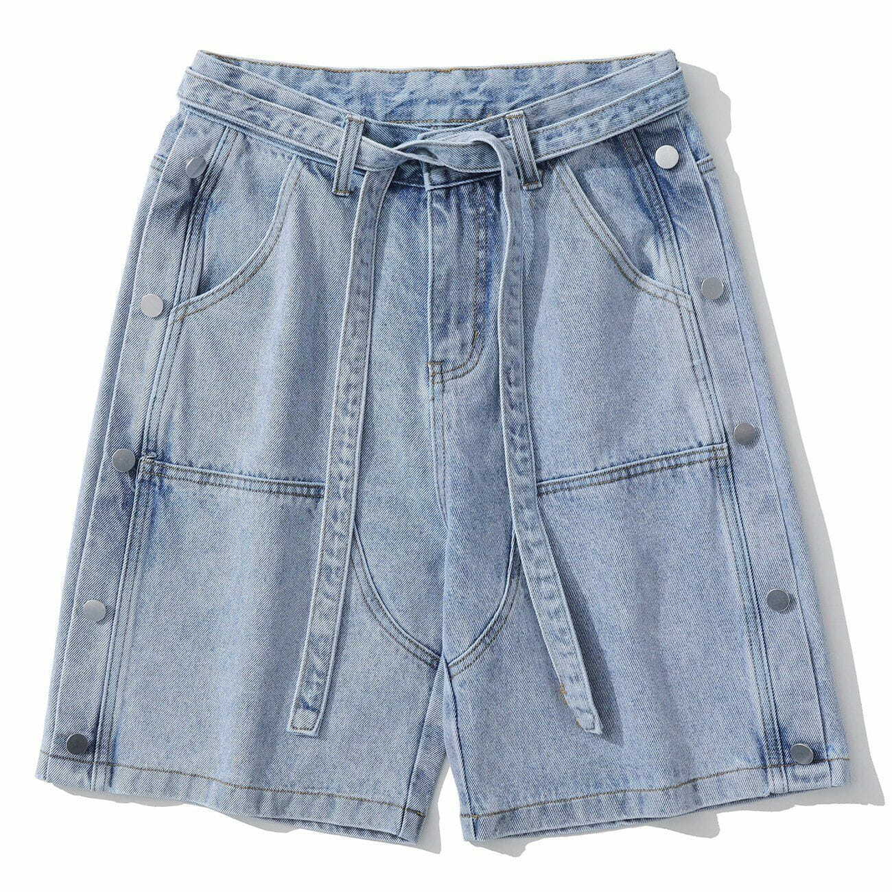 Y2K Grunge Denim Shorts with Side Button Straps - Retro 90s Summer Outfit for Women