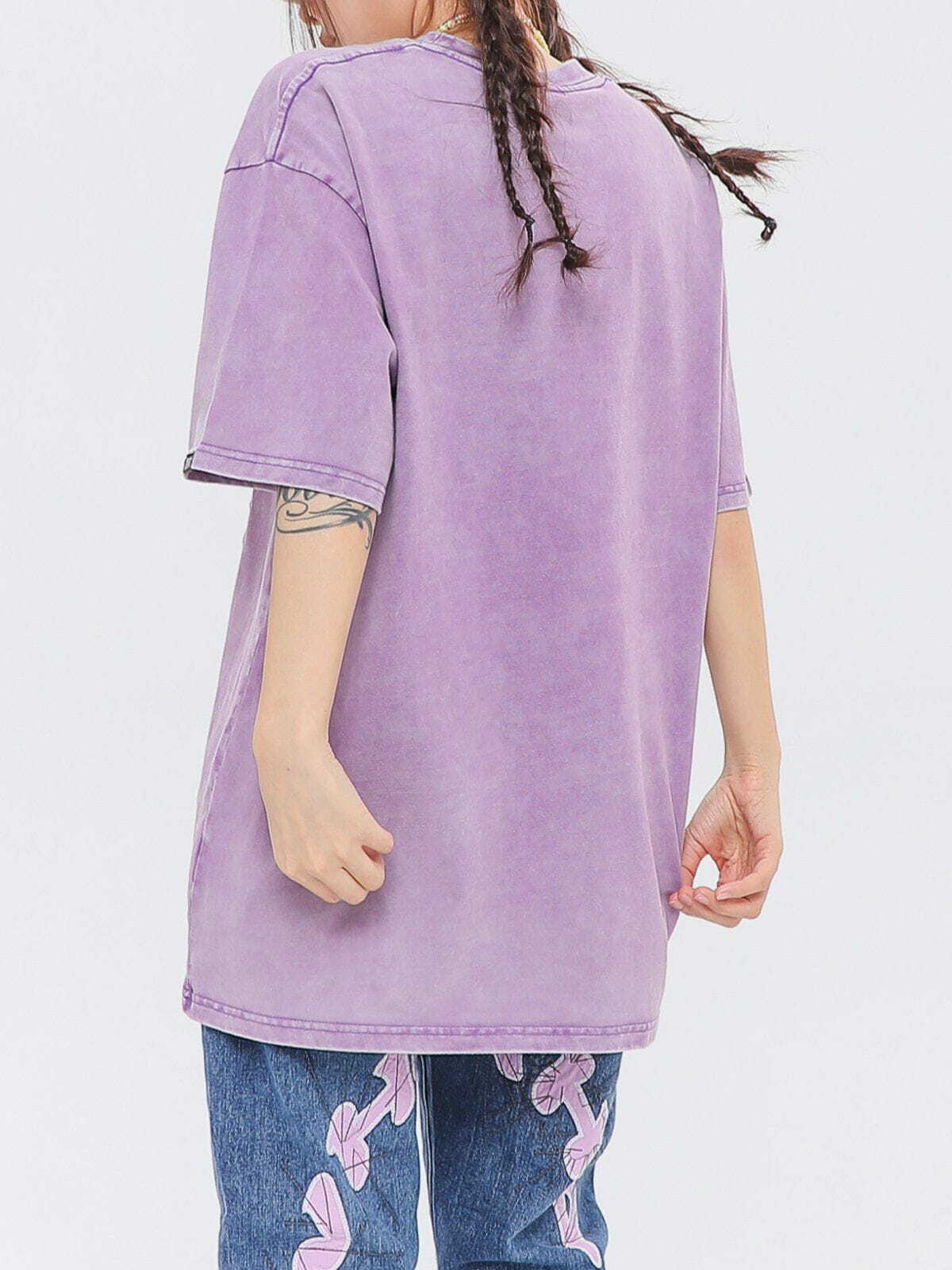 Y2K Grunge Devil Applique Embroidery Washed Tee - Retro 90s Summer Outfit Essential