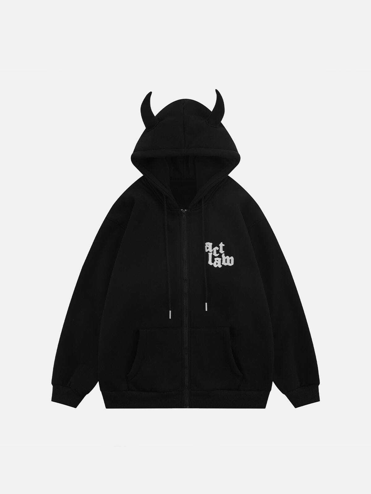 Y2K Grunge Devil Head Hoodie - Retro 90s Fashion for Summer Parties & Club Outfits