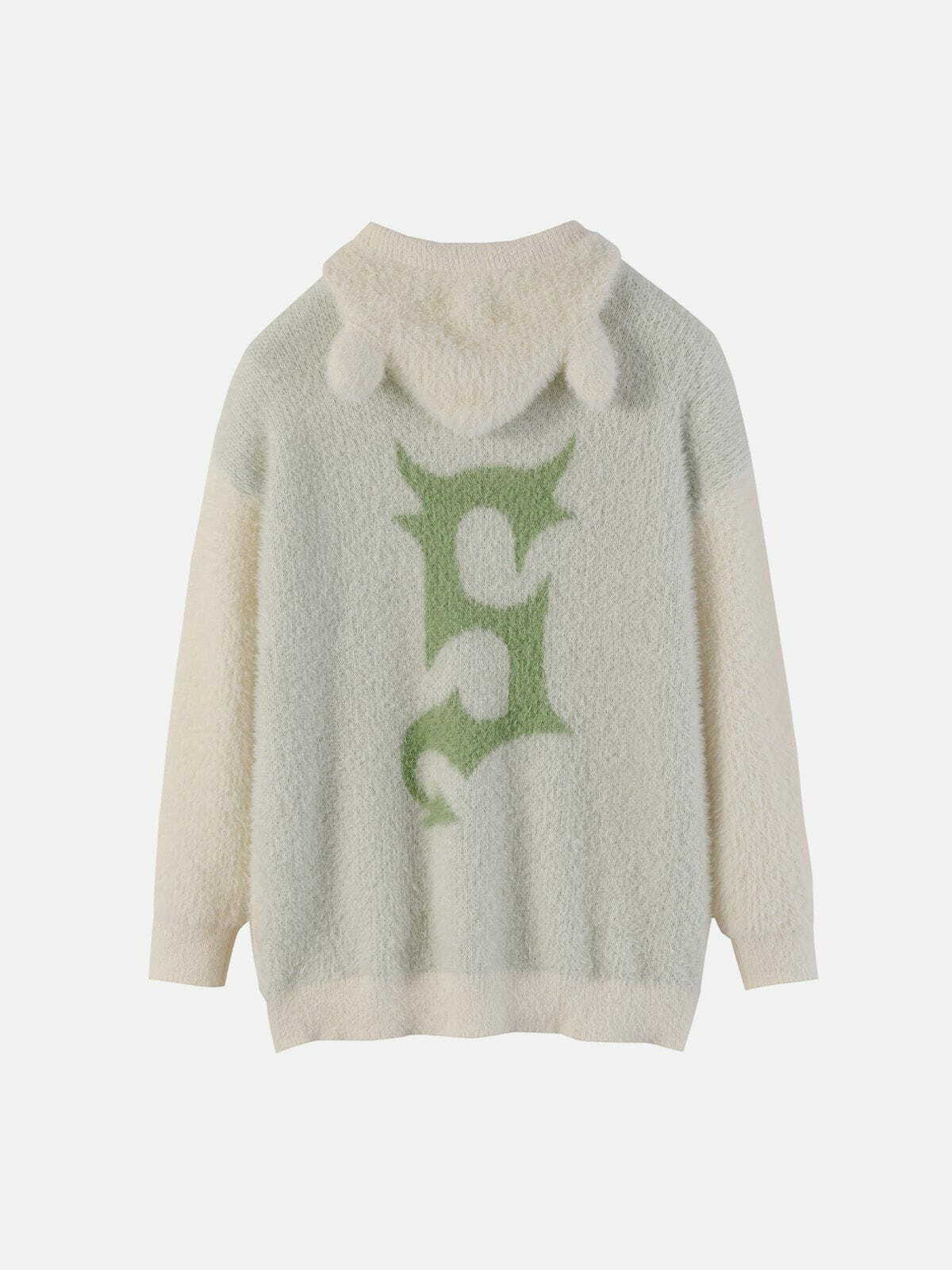 Y2K Grunge Devil Letter Mohair Hoodie - Retro 90s Summer Outfit for Y2K Vibes