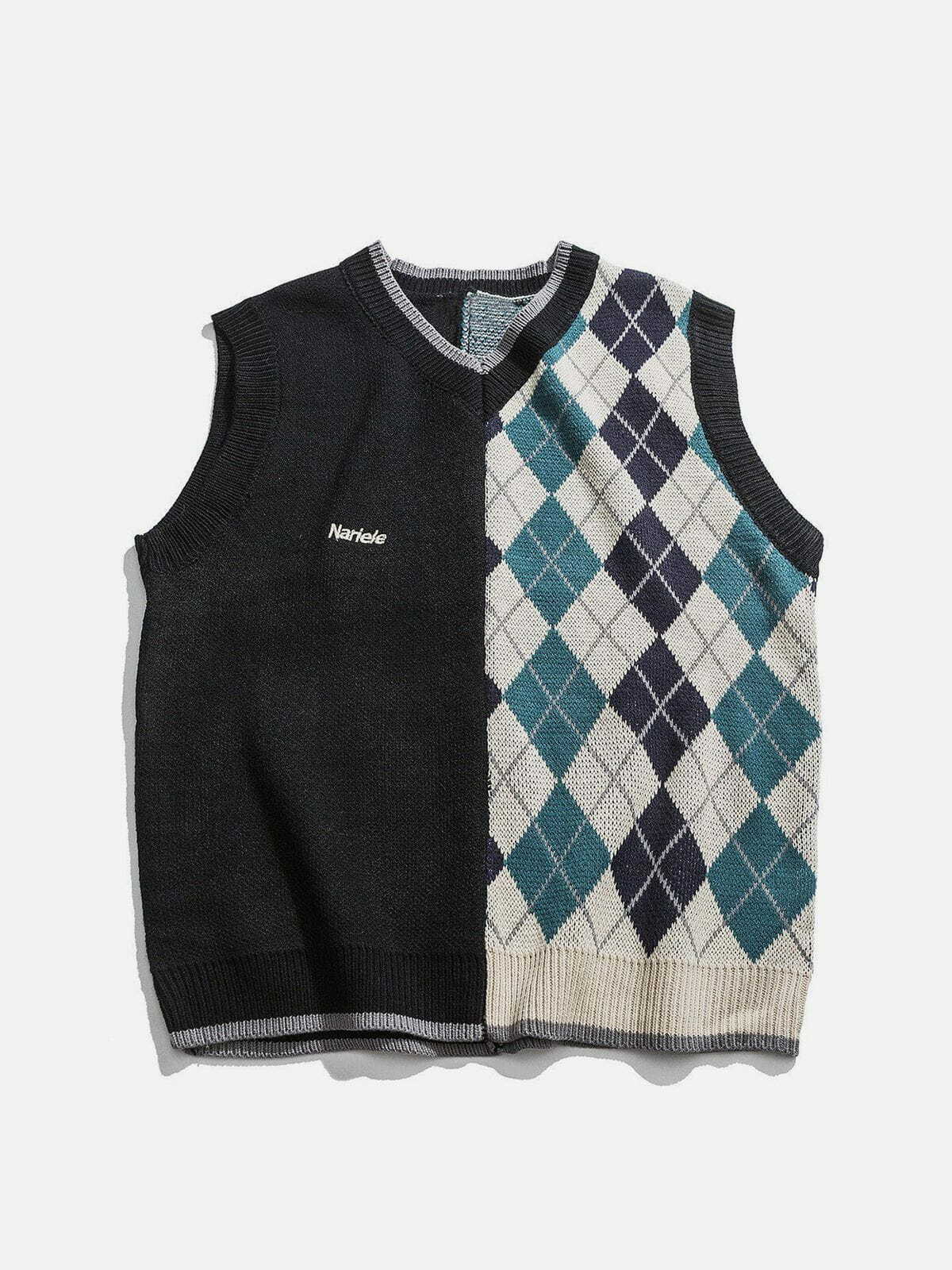 Y2K Grunge Diamond Pattern Sweater Vest - Retro 90s Summer Outfit for Y2K Style Lovers