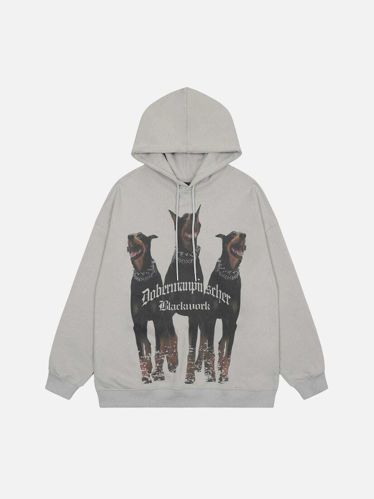 Y2K Grunge Doberman Print Hoodie - Retro 90s Summer Outfit for Y2K Party Vibes