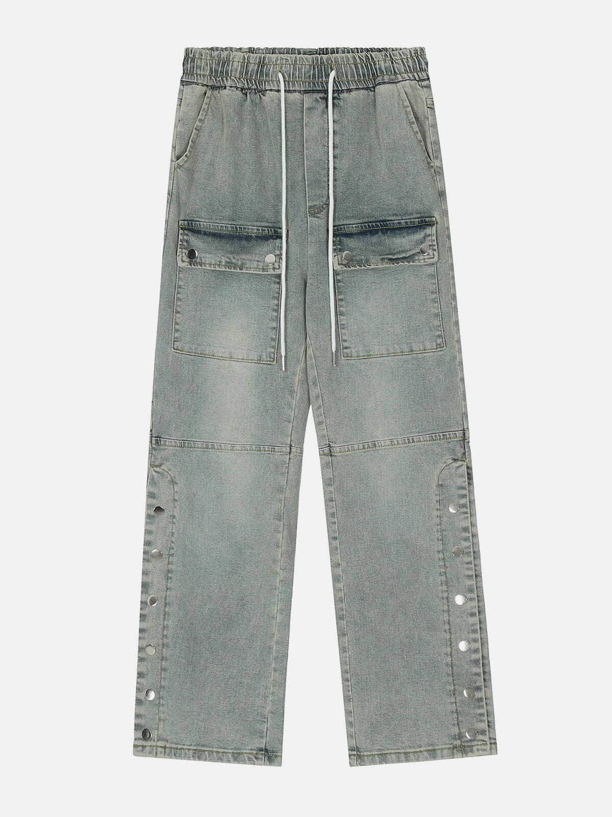 Y2K Grunge Drawstring Slit Leg Jeans - Retro 90s Summer Outfit for Y2K Vibes