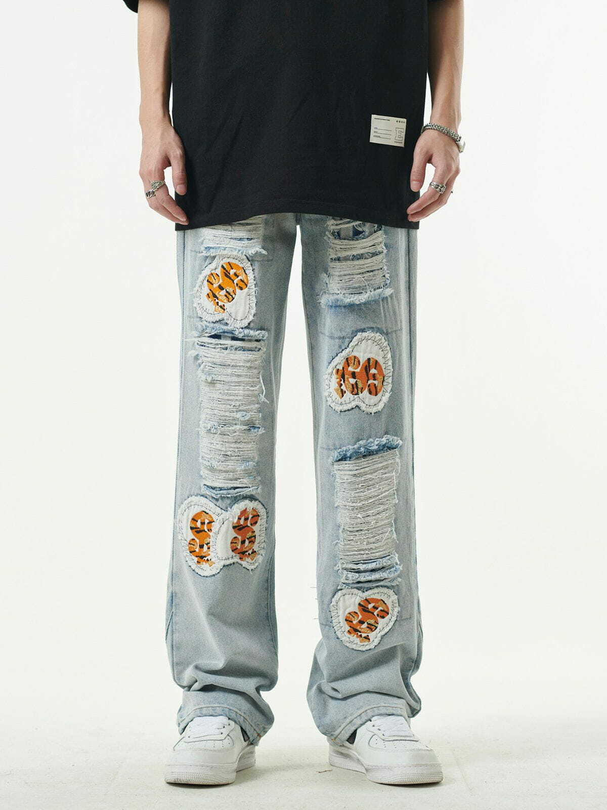 Y2K Grunge Embroidered Jeans - Retro 90s Summer Outfit for Y2K Party & Club Vibes