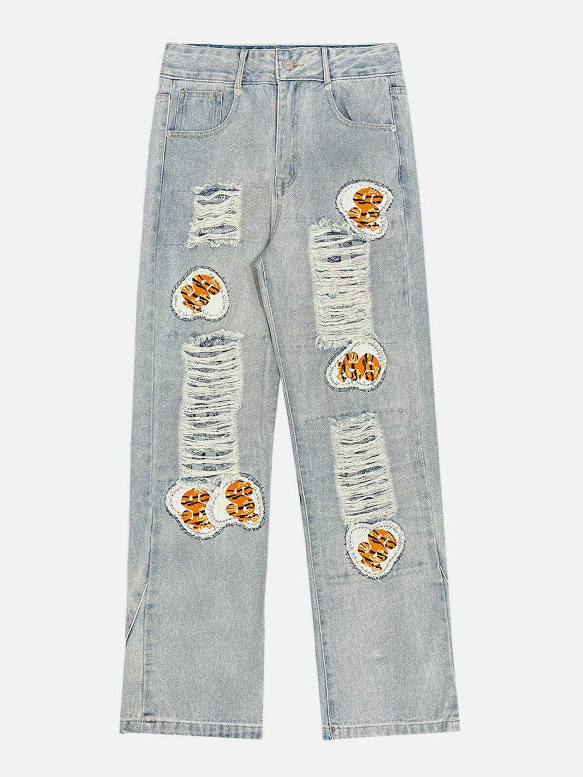 Y2K Grunge Embroidered Jeans - Retro 90s Summer Outfit for Y2K Party & Club Vibes